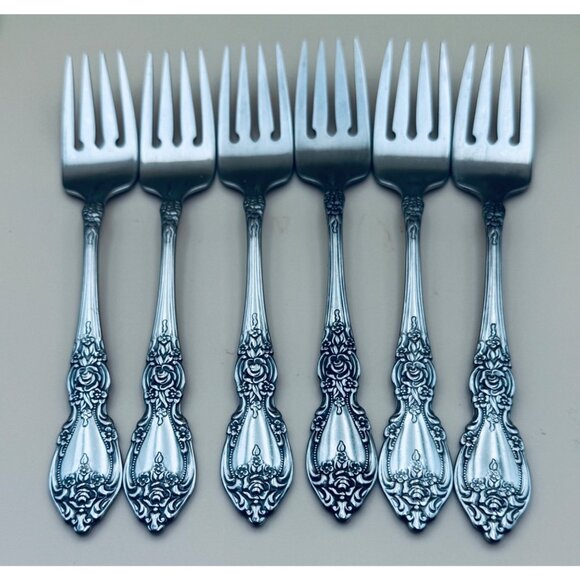 6 Oneida OCO WORDSWORTH Salad Forks USA Glossy Stainless Steel Flatware - Picture 4 of 8